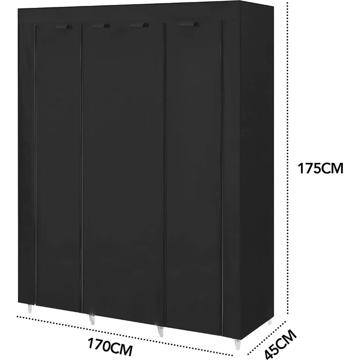Brixy Kleiderschrank - Garderobenschrank - XXL - Kleiderschrank Faltbar - 175 x 170 x 45cm - Campingschrank - Stoff Faltschrank - Schwarz – Bild 7