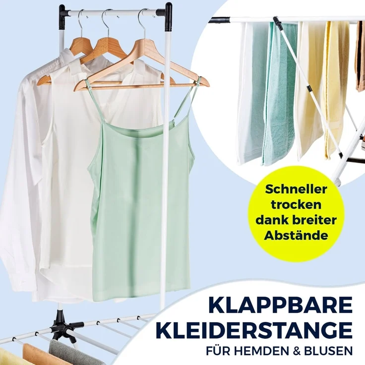 EASYmaxx Wäscheständer mit Kleiderstange 138x61x200cm schwarz/weiß klappbar – Bild 6