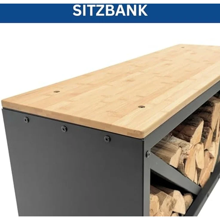 DanDiBo Kaminholzregal Innen mit Sitzbank Bank Metall Schwarz 96602 Brennholzregal Holzaufbewahrung Kaminholzständer Feuerholzregal – Bild 4