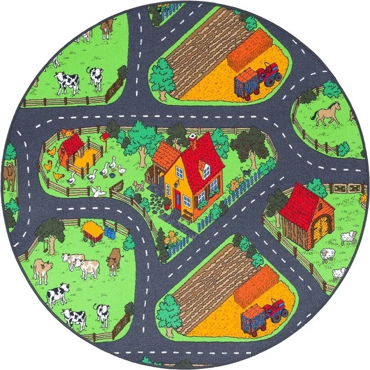 Snapstyle Kinderteppich Kinder Spiel Teppich Bauernhof Rund, Rund, Höhe: 4 mm – Bild 1