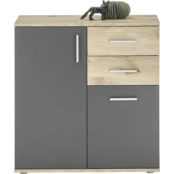 Kommode >BC 1040< 2 Türen, 2 Schubladen, in viking oak Dekor / grau - 80x84x35cm (BxHxT) – Bild 3