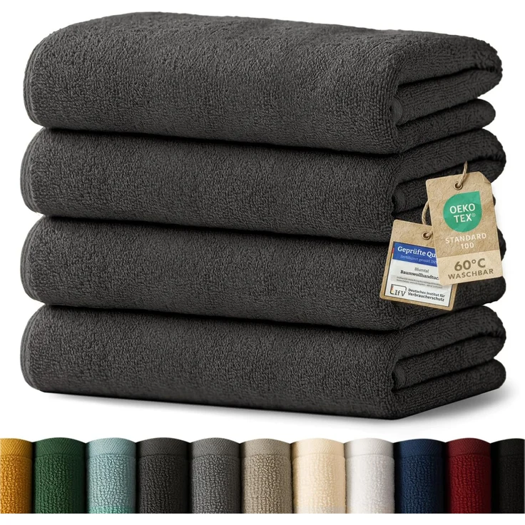 Blumtal Premium Frottier Handtücher Set 4 teilig 100% Baumwolle - Oeko-TEX zertifizierte Badetücher 70x140 cm (4X) - saugstarke Handtücher waschbar 60 °C - Duschhandtuch 70x140 Anthrazit