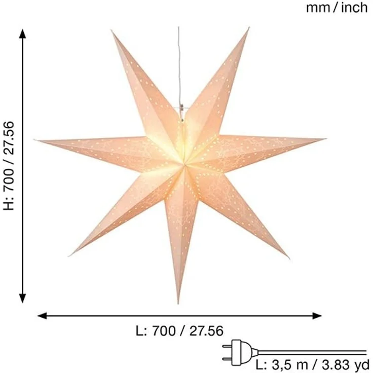 Weihnachtsstern Sensy von Star Trading, 3D Papierstern Weihnachten in Weiß, Dekostern zum Aufhängen mit Kabel, E14 Fassung, Ø: 70 cm – Bild 3