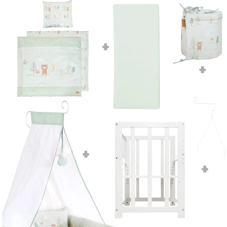 roba Stubenbett 4 in 1 'Woodland Buddies' inkl. textiler Ausstattung - Weiß / Pastellgrün – Bild 7