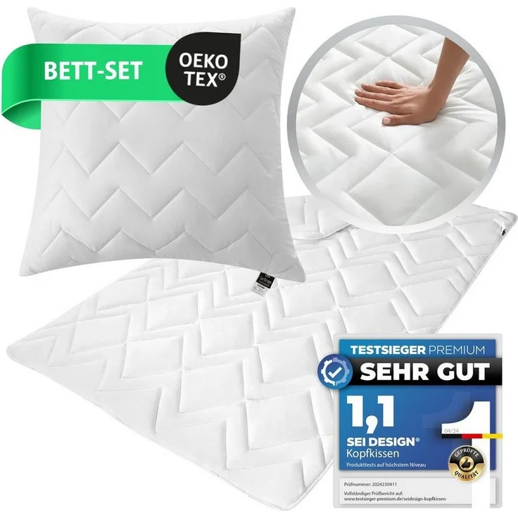 SEI Design Bettdecke + Kopfkissen Bett-SET Bettdecke Steppdecke leicht 135x200 + Kopfkissen 80x80, Füllung: Polyester, kochfest – Bild 2