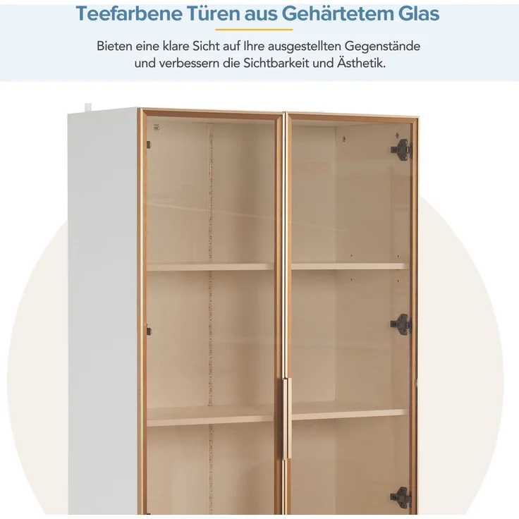 DESVIAE Vitrine 2er-Set mit LED-Beleuchtung, 160x160x40 cm, Spanplatte, Weiß mit braunem Glas – Bild 6