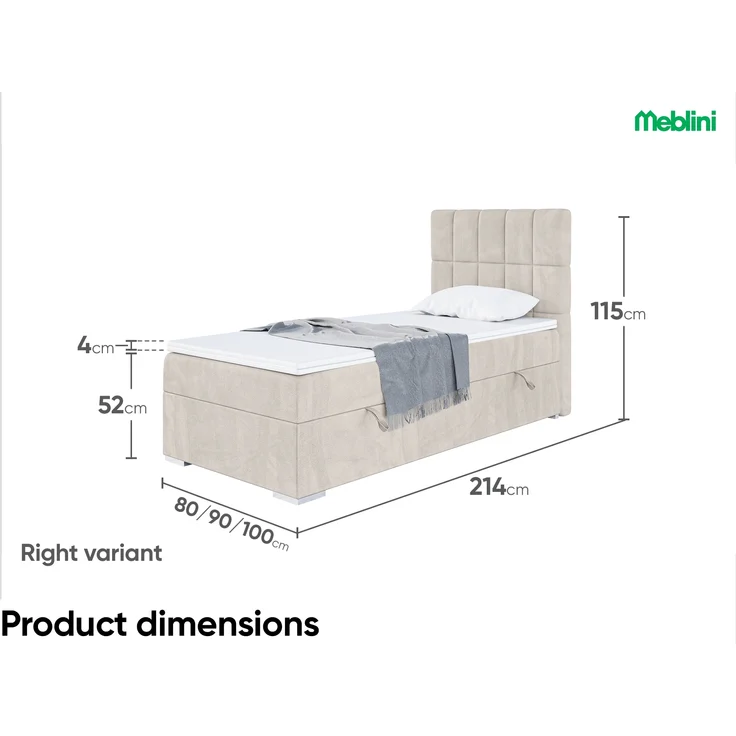 MEBLINI Boxspringbett LUKAS 100x200 cm mit Bettkasten - H4/Beige Samt Gepolstert Einzelbett mit Topper & Taschenfederkern-Matratze - 100x200 Rechts – Bild 7