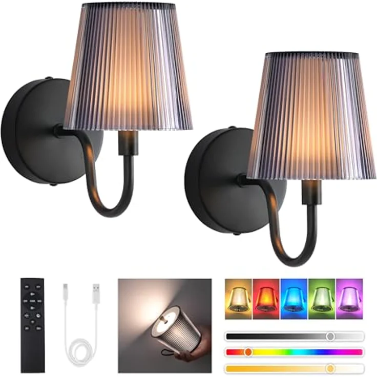 LumniexDesigns Wandleuchten Wiederaufladbare Wandlampen für Wohnzimmer RGB und 3 Farbtemperaturen Dimmbar Kabellose Bilderleuchten mit Touch-Steuerung und Fernbedienung für Treppen Flur 2 Stück – Bild 1