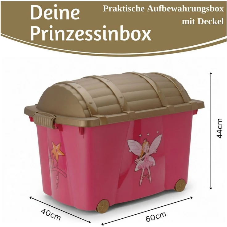 LS-LebenStil Spielzeugtruhe XL Spielzeugkiste Prinzessin Fee Aufbewahrungsbox Rollbox Rollen (Süßes Rosa Pink mit Deckel in Gold, 1 St, Kinderzimmer, Aufbewahrung für Kuscheltiere, Rollbox), Spielzeugbox Feen Mädchen Geschenk kinderleicht verschließen – Bild 2