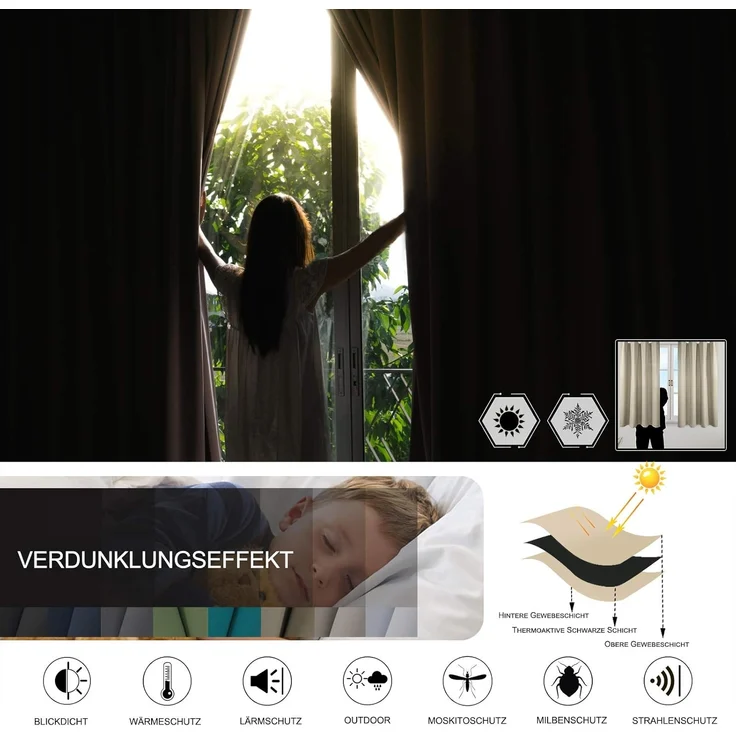 Woltu Verdunkelungsvorhang, Kräuselband (2 St), blickdicht, Gardinen Vorhänge Blickdicht mit Kräuselband, 250g/m² – Bild 4