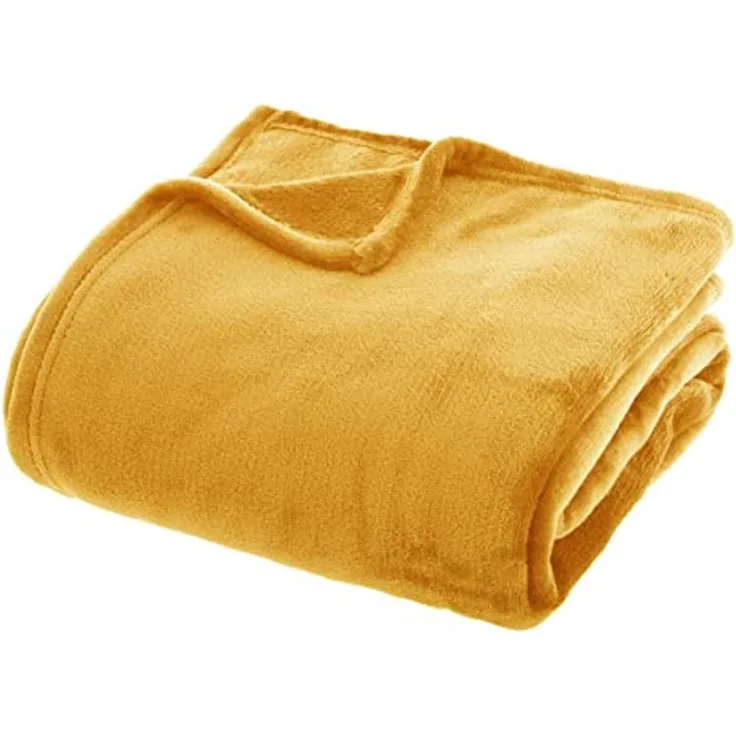 Atmosphera Createur d´interieur Fleecedecke, Uni, Gelb, 180 x 230 cm, aus strapazierfähigem Polyester, für modernes und skandinavisches Interieur