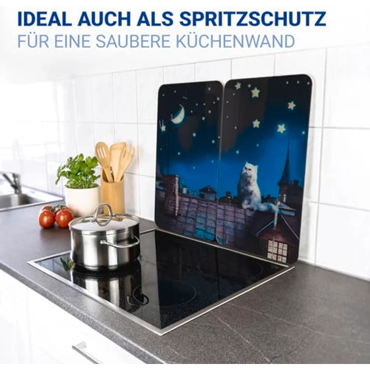 WENKO Herd-Abdeckplatte Universal Modell Moon Cat, Glas, (Set, 2 tlg), Herdabdeckung für alle Herdarten, kratzfest, mit rutschfesten Füßen – Bild 6