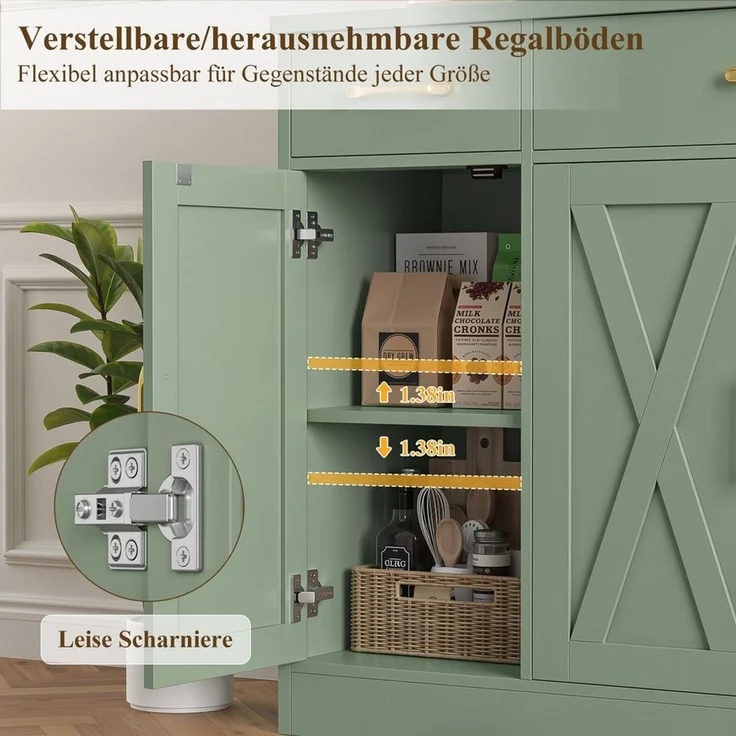 HOMECHO Sideboard, 140cm Breite Küchenschrank 3 Schubladen 4 Türen, Verstellbaren Regalen – Bild 4