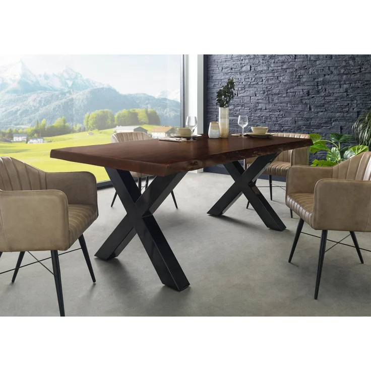 Baumtisch Akazie 220 x 100 x 77 braun lackiert / X-Beine anthrazit glänzend FREEFORM 5 – Bild 9