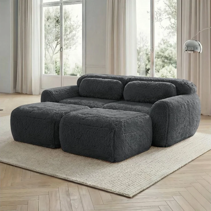 Odikalo Sofa Ecksofa Schlafsofa Modulares Sofa, Plüschstoff, Boneless Cloud Sofas, Weicher Flauschplüsch-Stoff, Modulares Schlafsofa mit 2 Ottomans, Zweisitzer-Sofas, Montagefrei, Bequemes Sofa für Wohnzimmer – Bild 5