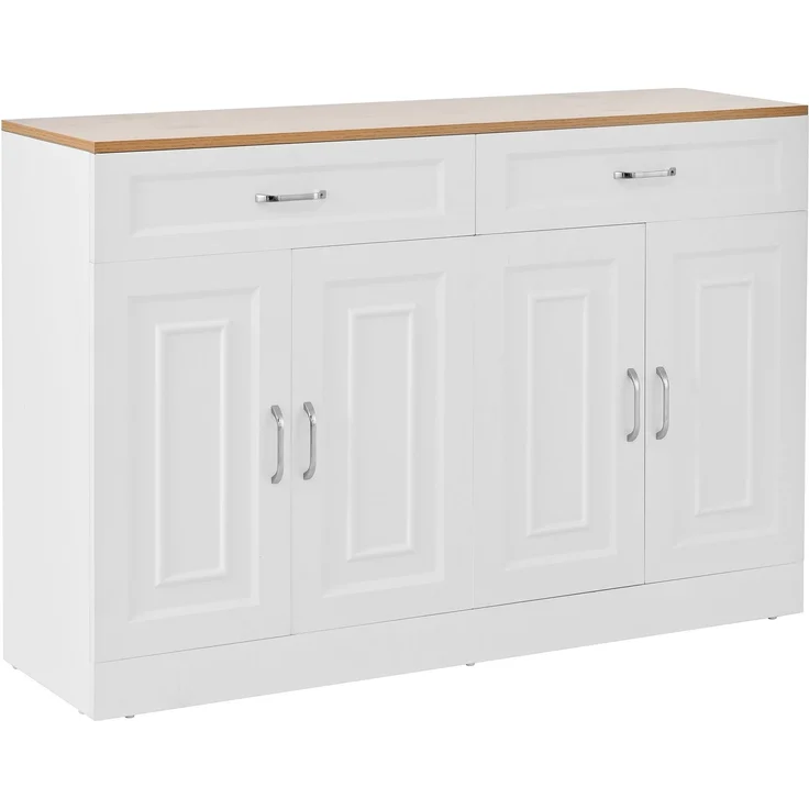 Merax Sideboard mit Regalen, Sideboard mit Rebounder, natürliche Holzmaserung, Holz und Weiß – Bild 9