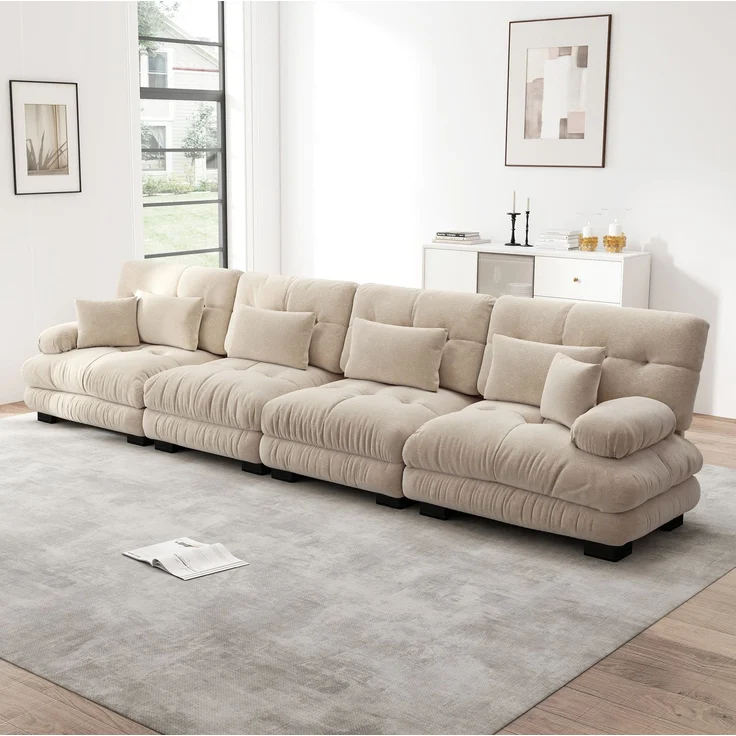 DESVIAE Sofa modular aus Chenille Hellbraun mit Tiefensitz und Dekokissen, 406 x 77 x 81 cm – Bild 3