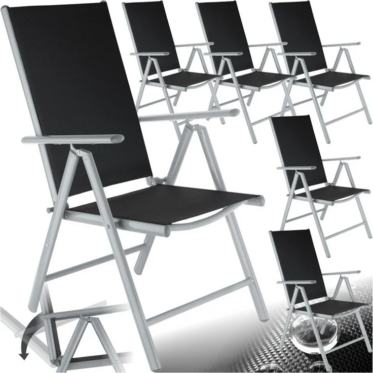 tectake® Aluminium Gartenstuhl 6er Set, Klappstuhl mit 7-facher Neigungsverstellung und hoher Rückenlehne, Gartenmöbel Set mit 6 Stühlen, klappbar, ideal für Garten, Terrasse und Balkon - Silber – Bild 5
