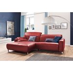 KAWOLA Sofa YORK Leder Life-line rot Rec links Fuß Metall Chrom matt 85 x 111 x 284 cm