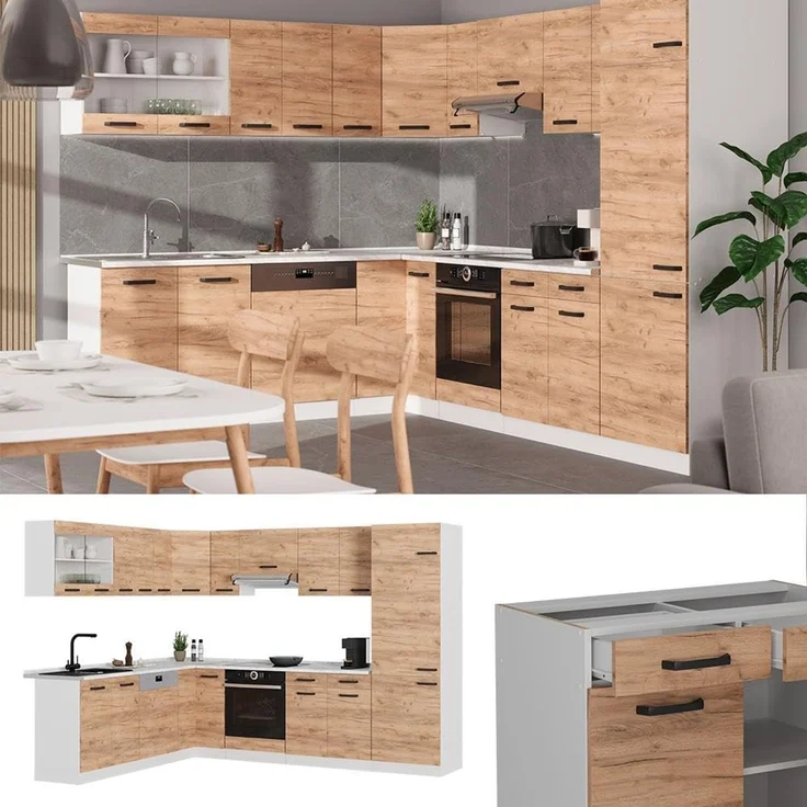 Eckküche R-Line Goldkraft Eiche/Weiß 287 x 227 cm AP Marmor Vicco – Bild 5