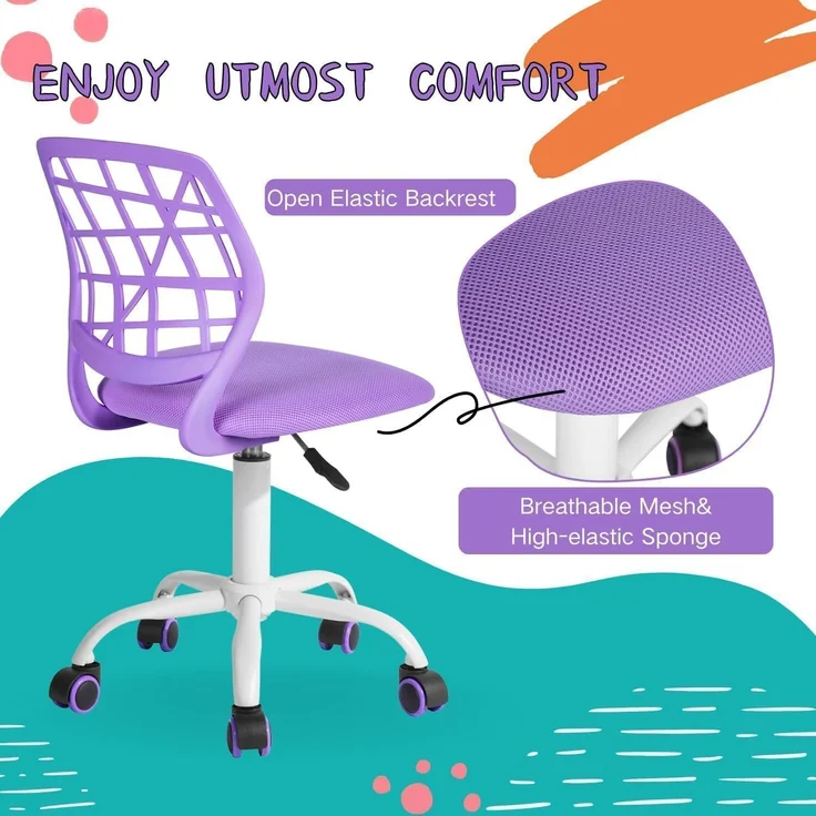 Bürostuhl Ergonomisch höhenverstellbar Stoffsitz Lila Violett – Bild 8