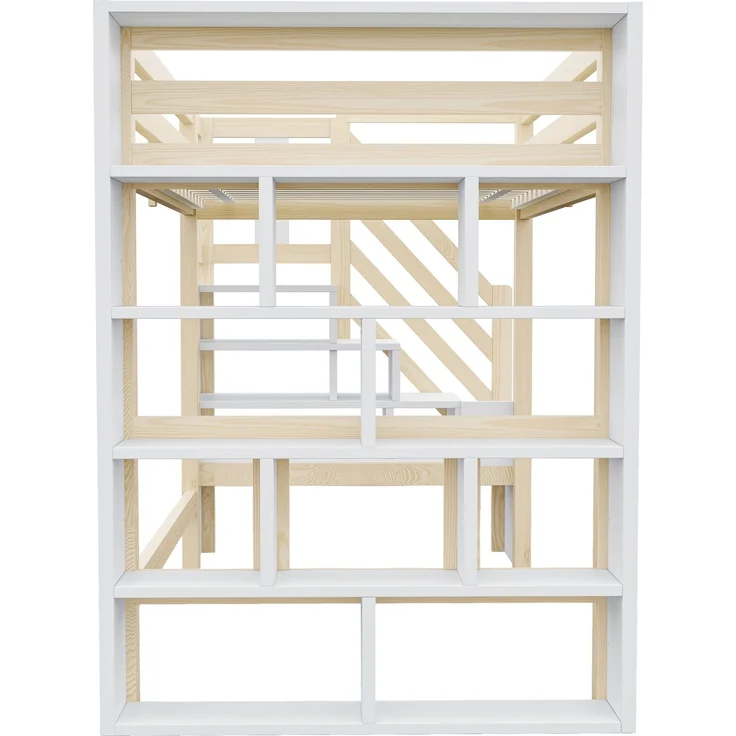 Bett als Hochbett 90x200 cm aus Kiefernholz und MDF mit Stauraum und LED, ohne Matratze – Bild 10
