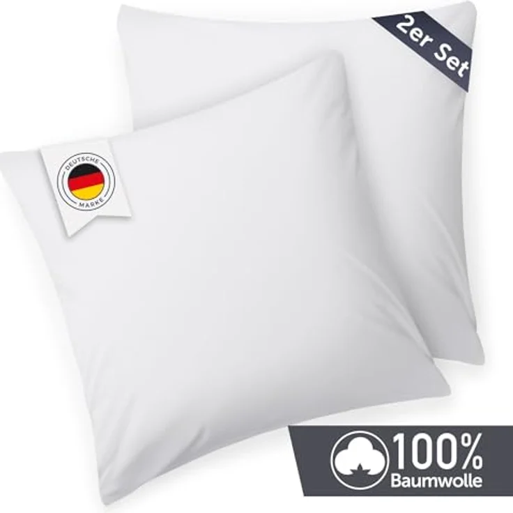 Blumtal Jersey Kissenbezug 45x45 im 2er Set - Oeko-TEX zertifizierte Kopfkissenbezüge 45x45 aus 100% Baumwolle - weiche Kissenhülle für Kissen 45x45 cm mit Reißverschluss - Weiß – Bild 3