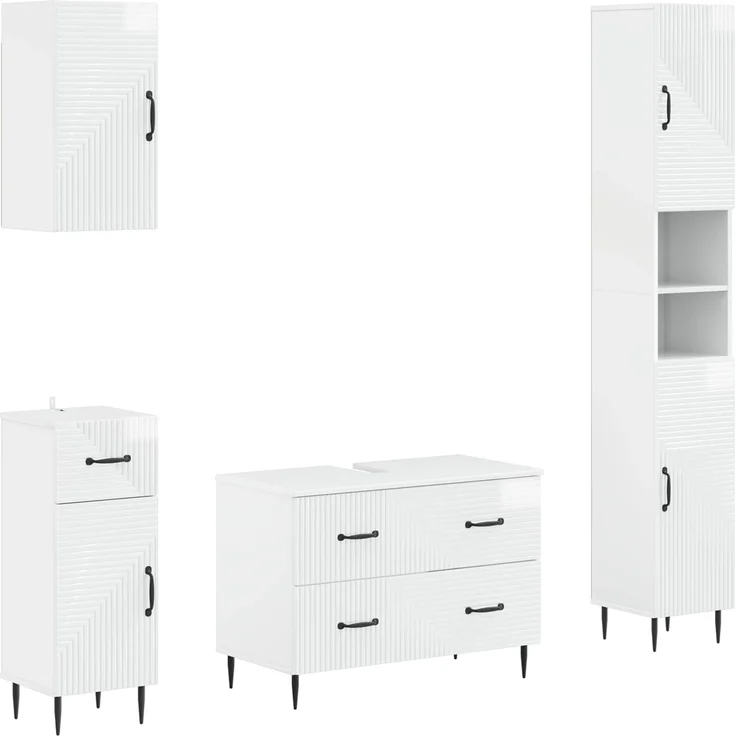 vidaXL 4-teiliges Badezimmer-Schrank-Set HAARLEM Hochglanz Weiß 3417940 – Bild 1