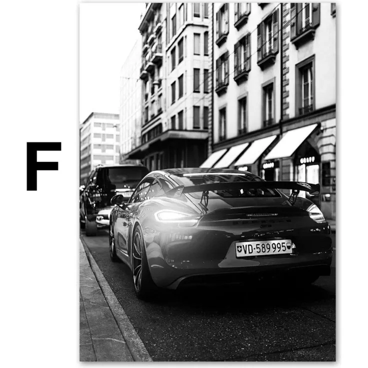 Poster Schwarz Weiß Luxus Geschäfte und Fahrzeuge als Deko Print ohne Rahmen - F / 21 x 30 cm