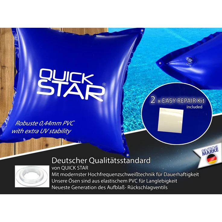 Quick Star Pool-Abdeckplane Poolkissen, PVC Winter Pool Luftkissen, 4 Seile & Reparaturset, 0,44 mm PVC, doppelt vernäht – widerstandsfähig bis -25 °C – Bild 2