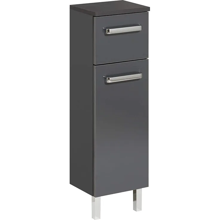 Pelipal Badezimmerschrank; 311 in Anthrazit-Grau, Glanz, 25 cm breit | Badschrank; mit 1 Tür, 1 Schubkasten und 1 Glas-Einlegeboden