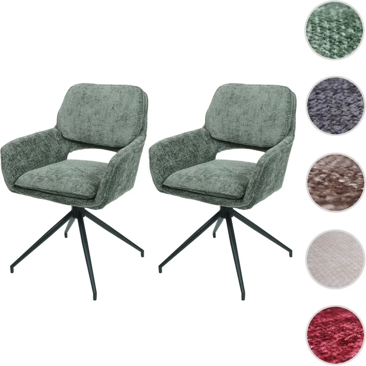 2er-Set Esszimmerstuhl HWC-N74, Küchenstuhl, drehbar Auto-Return, Stoff Chenille (490g/m²) Öko-Tex ~ grün – Bild 10