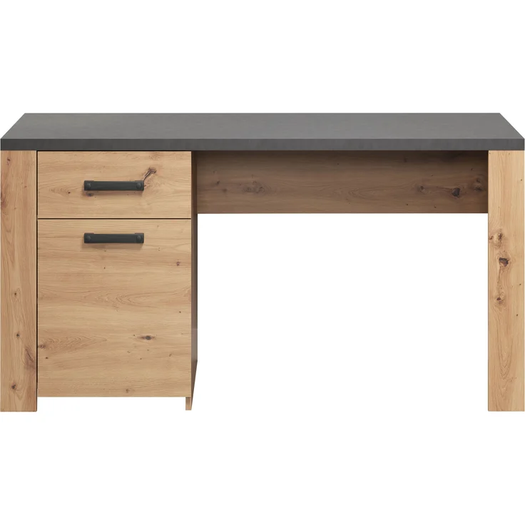 trendteam smart living - Follow - Schreibtisch - Eiche/Anthrazit - Computertisch mit 2 Fächern - (BxHxT) 145 x 76 x 70 cm - Vollauszug Schublade – Bild 1