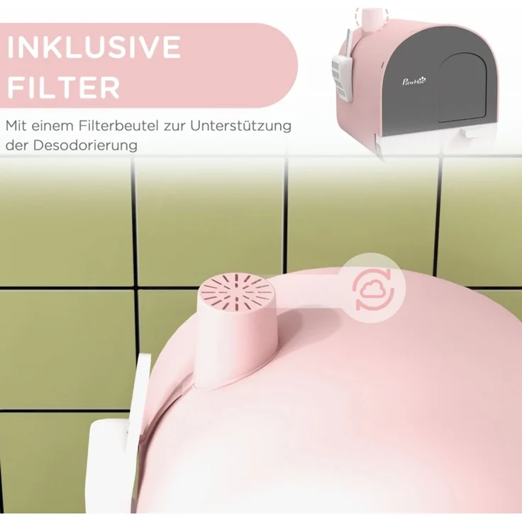 Katzentoilette mit Deckel, Streuschaufel, Schmutzfangmatte, Kunststoff, Rosa/Schwarz--Rosa--43x44x47cm--YOUDENOVA – Bild 5