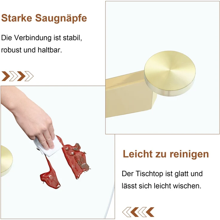 Esstisch 88x75 cm aus gehärtetem Glas und Metallgestell in Gold – Bild 9