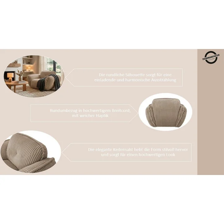 TRENDMANUFAKTUR Sessel Be Fluffy, mit Rundumbezug, moderner breiter Kedernaht, mit softem Sitzkomfort, in hochwertigem Breitcord mit weicher Haptik – Bild 3