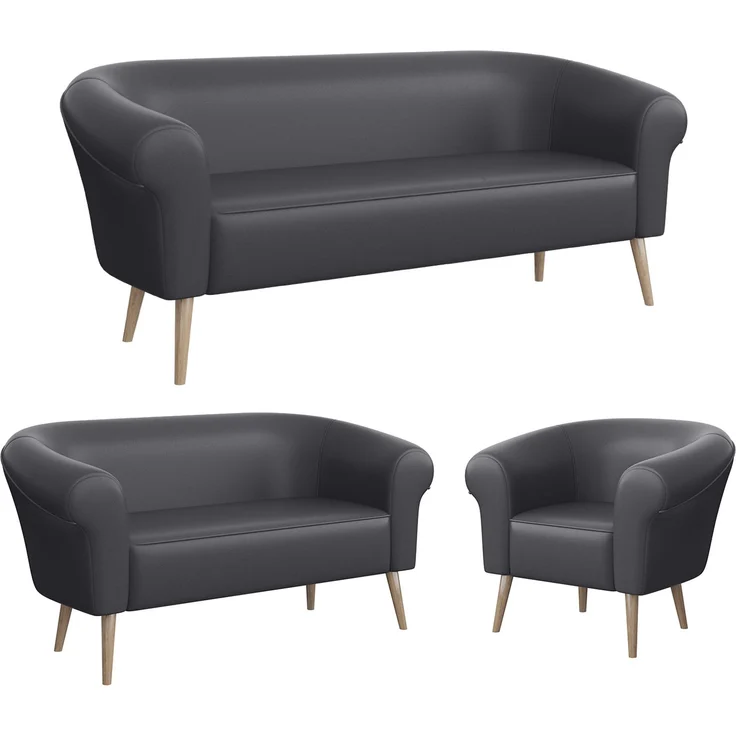 MEBLINI Sofa-Set EMILIA 3+2+1 - Grau Kunstleder - für Wohnzimmer - Mini Lounge für sechs Personen - Küchensofa - Sofa Klein - Sitzgarnitur - Polstergarnitur - Sofagarnituren – Bild 1