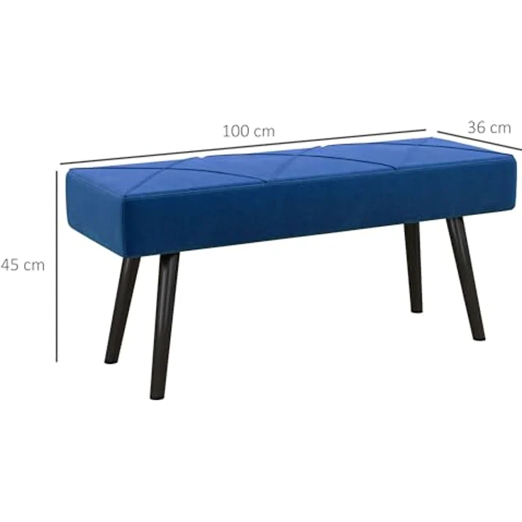 HOMCOM Polsterbank mit X-Muster, in Samtoptik, bis 120 kg Belastbar (Bettbank, 1-St, Sitzbank), für Schlafzimmer, 100 x 36 x 45 cm, Blau – Bild 8