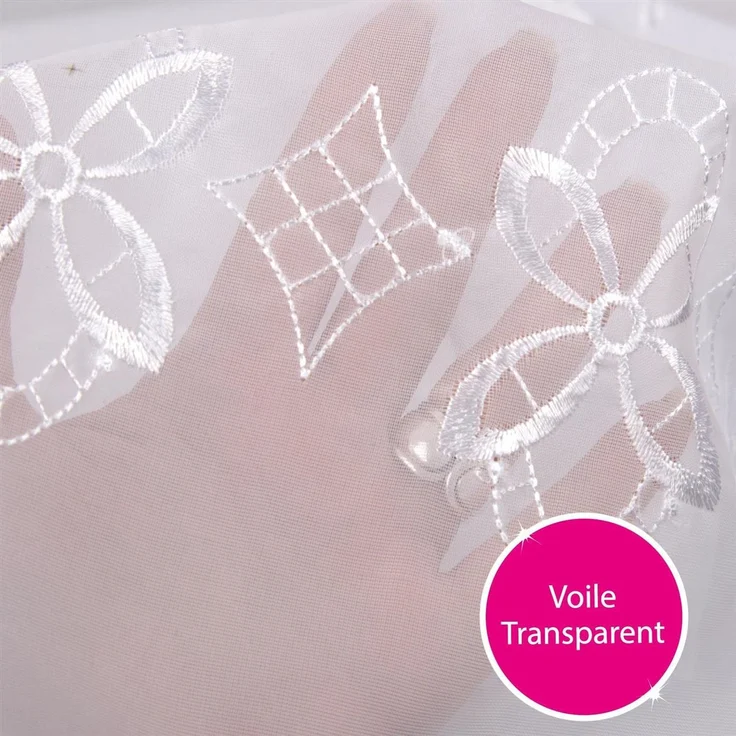 Bistrogardine ( Blumen Ornament ) mit Schlaufenaufhängung ( 45 x 155 cm ), transparente uni Scheibengardine, Vorhang, Kurzgardine, Voile Gardine – Bild 5