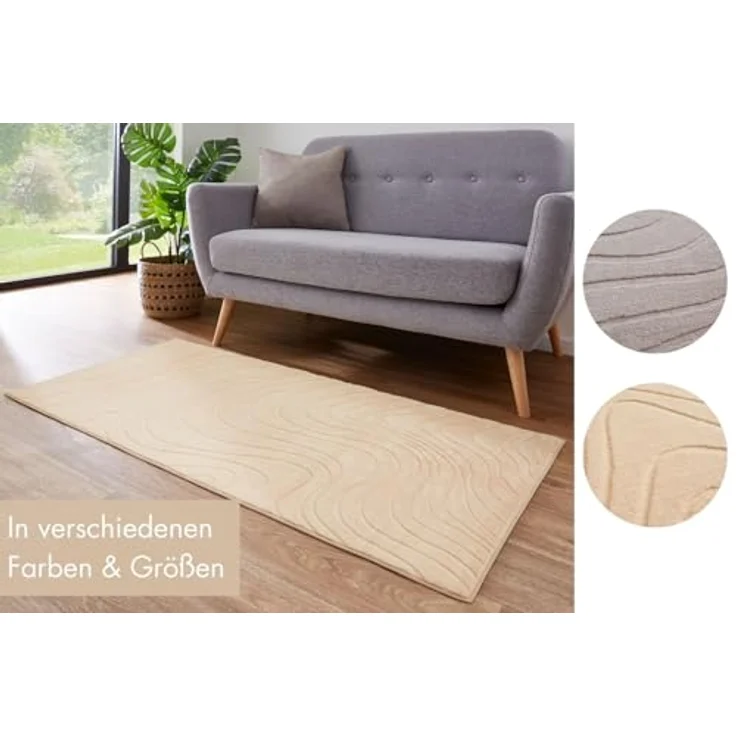 Andiamo Teppich Dale, rechteckig, Höhe: 10 mm, Uni Farben, Hoch-Tief-Struktur, Carving-Effekt, Wohnzimmer – Bild 7