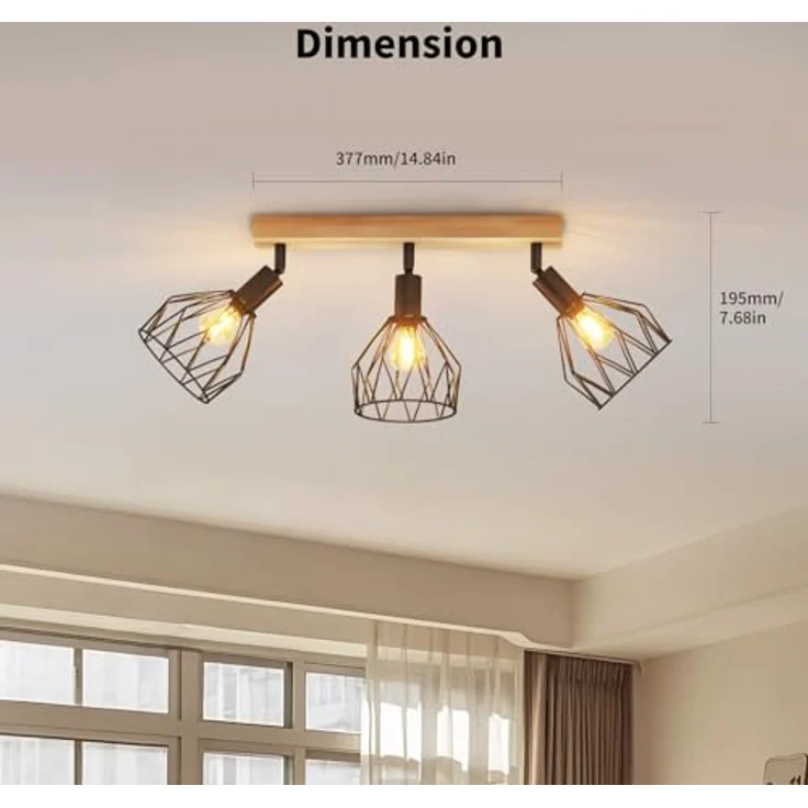 LVWIT E14 Deckenlampe 3 Flammig LED Deckenleuchte Deckenstrahler Schwenkbar 350° Holz LED Deckenspots Schwarz Küchenlampe Wohnzimmer, Flurlampe Modern für Flur, Küche, Schlafzimmer – Bild 5