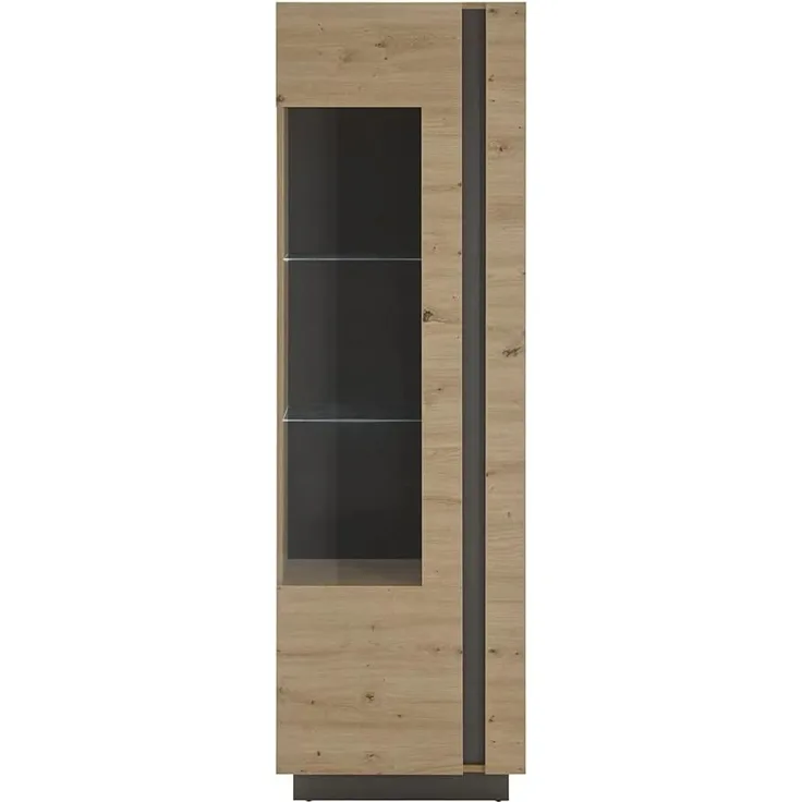 Wohnzimmer Vitrinenschrank CARDIFF-61 in Eiche Artisan Nb. mit Absetzungen in Graphit grau, B/H/T: ca. 60/194/40 cm
