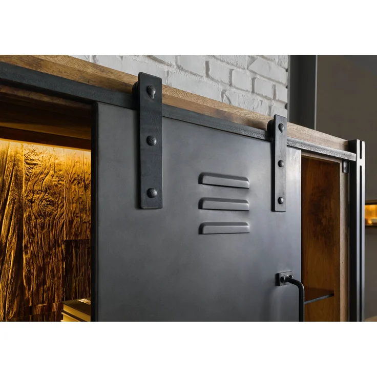 Schrank Mango / Altholz 105x45x195 natur / grau lackiert / Metall grau BLACKBURN LUX #405 – Bild 5