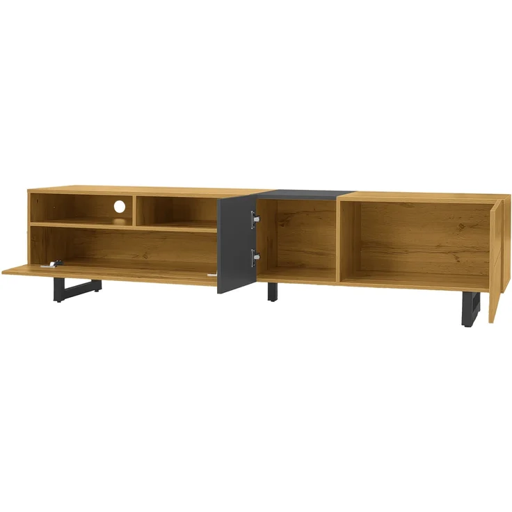 Merax 170cm TV-Schrank, einfaches Kontrastfarbdesign, drei Türen und zwei Fächer, U-förmige Metallbeine, Retro-Holzmaserung – Bild 9