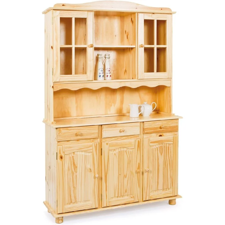 Dmora Sideboard mit drei Türen und drei Schubladen, Farbe Eiche hell, 130 x 198 x 32 cm