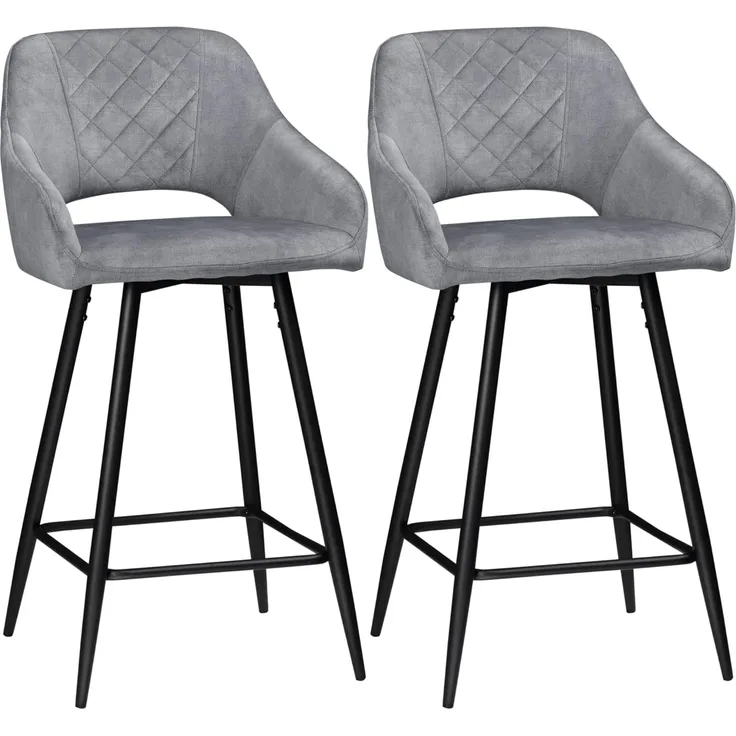 HOMCOM Barhocker Bistrohocker mit Fußstütze (Thekenhocker, 2 St, Barstühle), Stahl Grau 50 x 53 x 94 cm