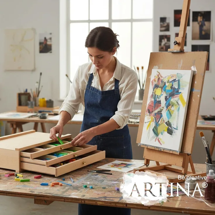 Artina Aufbewahrungsbox Malkoffer leer Troyes mit 3 Schubladen (BxTxH), 41x26x11cm, Utensilienkoffer Holzkoffer aus Buchenholz - Malkoffer