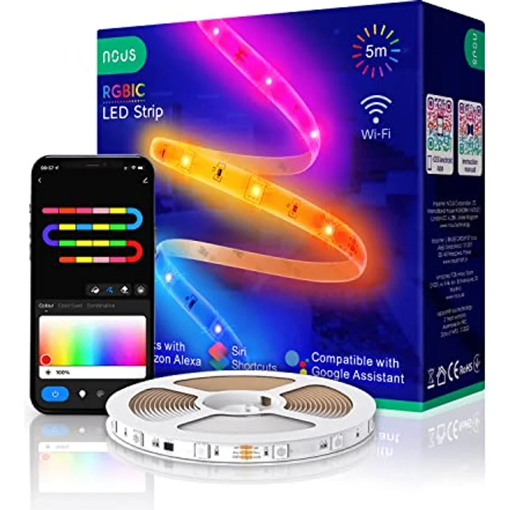 NOUS F4 5m RGBIC WiFi LED Strip, Alexa-kompatible Weihnachtsbeleuchtung, 16 Millionen Farben, Musik-Synchronisation – Bild 1