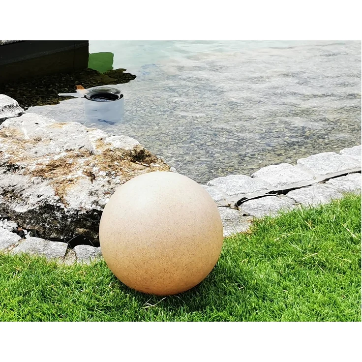 TRANGO LED Gartenleuchte, 200S Gartenkugel IP65 Kugelleuchte *SANDSTONE* mit 20cm Durchmesser & ca. 5 Meter IP44 Zuleitungskabel & E27 Fassung, Kugellampe, Gartenleuchte, Außenleuchte, Außenlampe – Bild 1