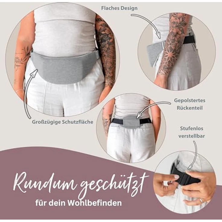 Theraline Schwangerschafts- & Kaiserschnittgürtel Belly Protect, melange mittegrau, verstellbar 90-110 cm mit Kirschkernkissen und Schutzschild – Bild 5